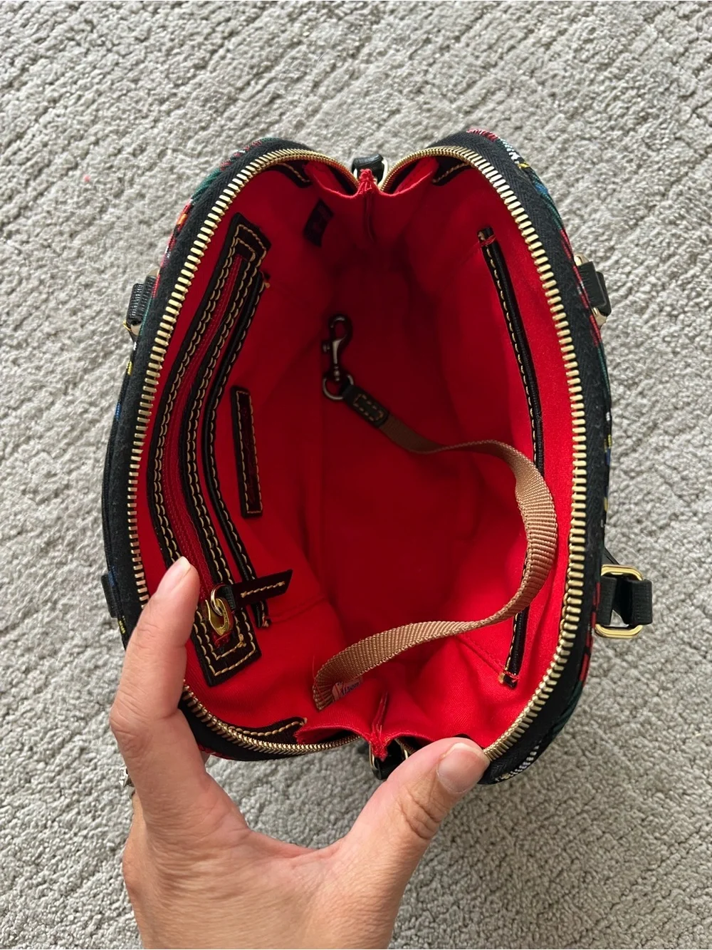 Dooney & Bourke Black Tartan Dome Mini Satchel with Red & Green Plaid - Picture 10 of 16